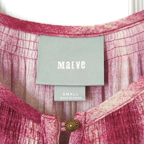 Maeve Calavan Plaid Oversized Three Quarter Sleeve Button Up Peplum Blouse Pink - Picture 5 of 15